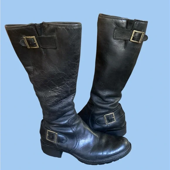 Timberland Black Leather Riding/Biker Boots Knee High Size 7.5 EUC - Picture 2 of 13